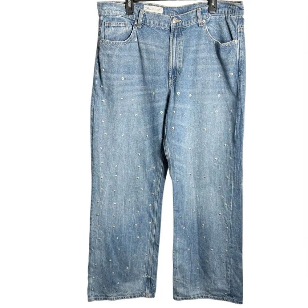 Zara high-rise wide-leg baggy jeans studded Size 14